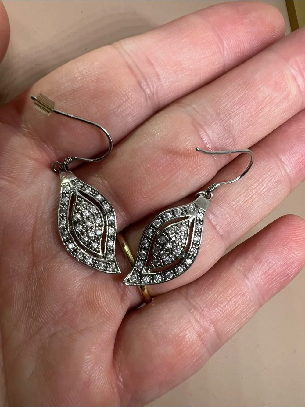 Sterling Silver Crystal Leaf Drop Earrings